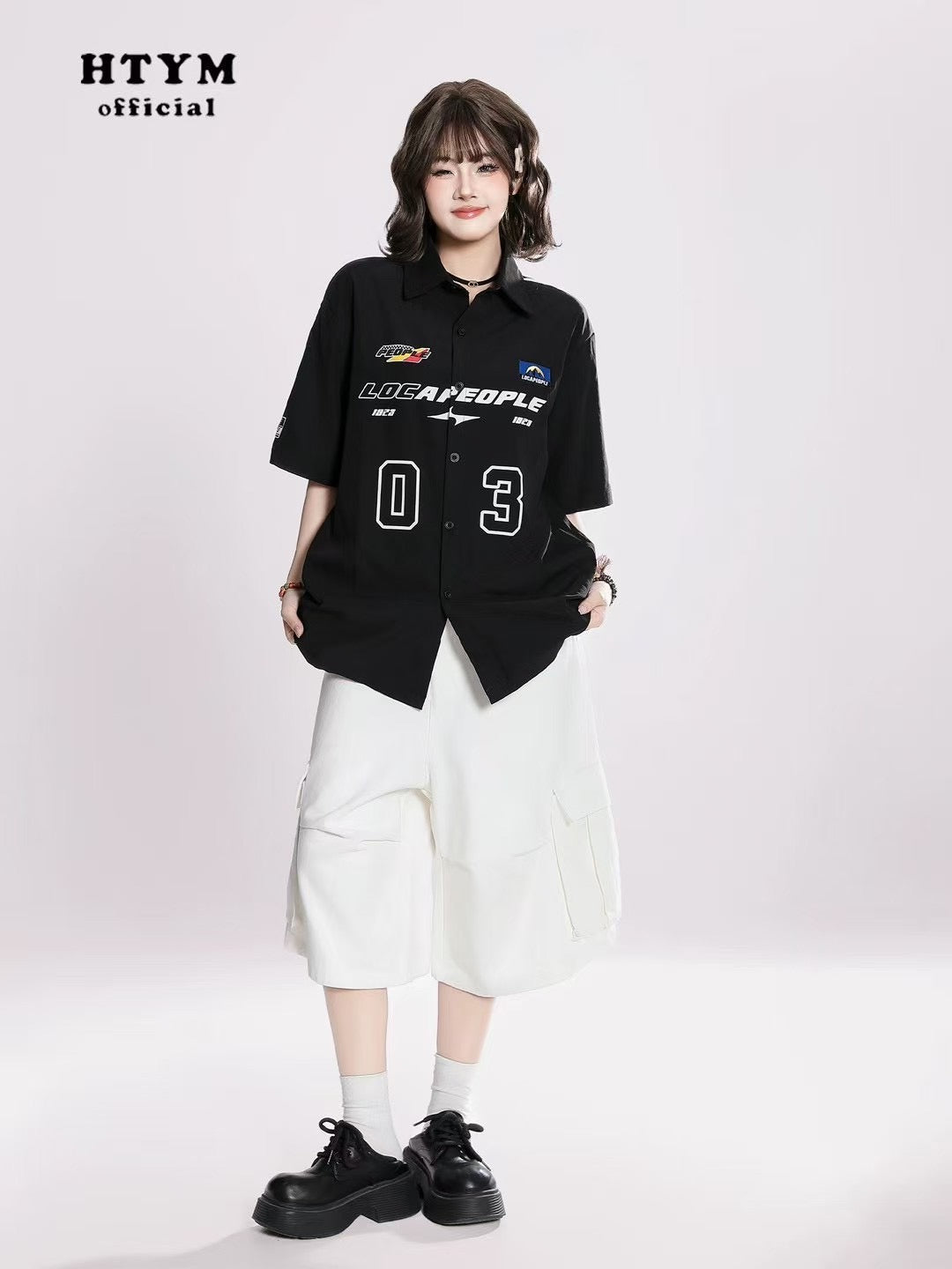 03 拼色Logo寬鬆短袖襯衫