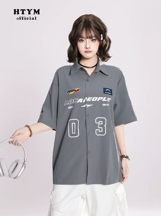 03 拼色Logo寬鬆短袖襯衫