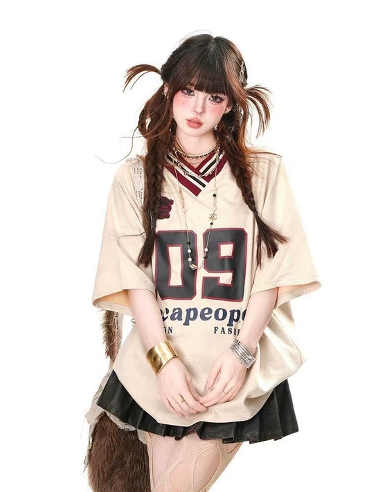 09 Varsity｜復古學院拼色寬T
